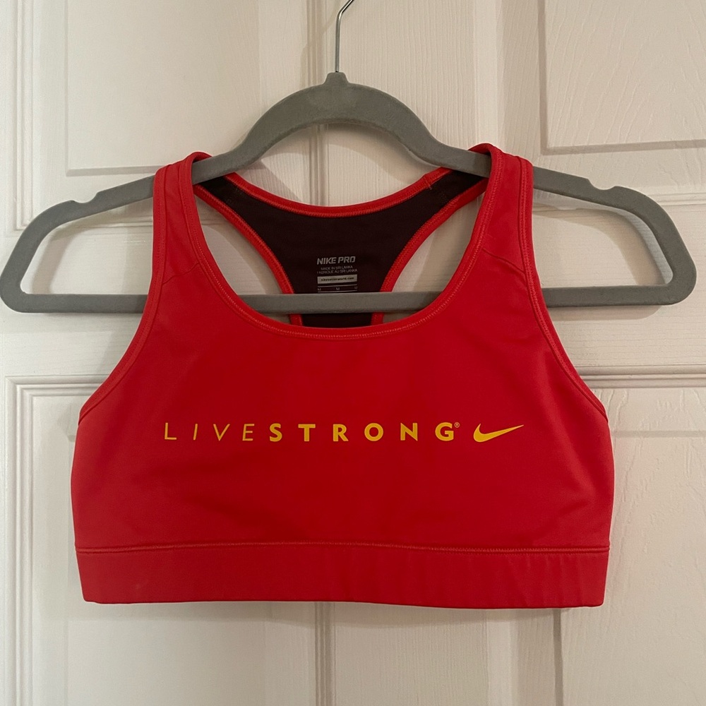 Nike Pro Red Sports Bra with Yellow Logo
